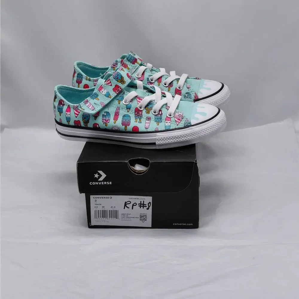 Converse All Star Girls Sneakers Size 3 Aqua Ice Cream Print Back To School Shoe